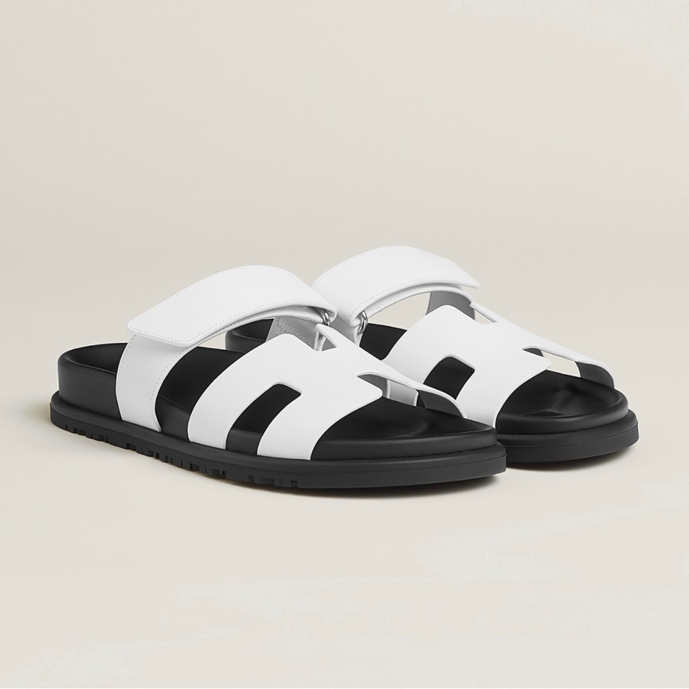 Hermes Chypre White Slide Sandals